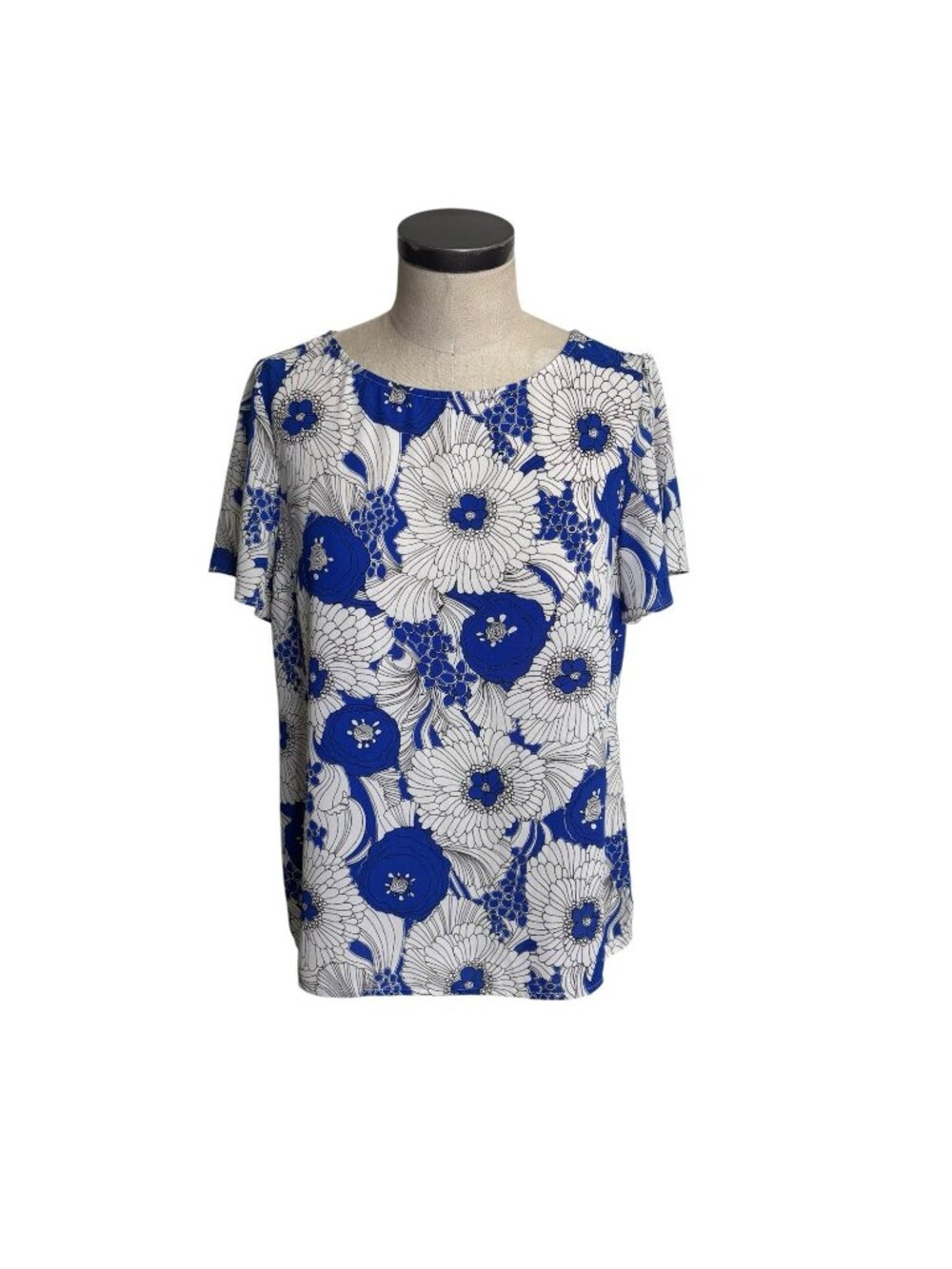 Talbots Floral Print Blouse Large Petite Blue